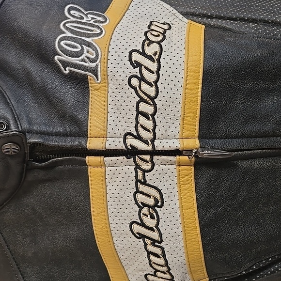 Harley-Davidson Leather Jacket Size 1W Unique Distressed Black Yellow Ivory - Picture 9 of 15